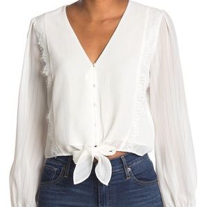 WAYF White Button Down Blouse with tie at waist
